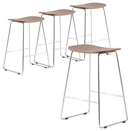 Leisuremod Melrose Modern Wood Counter Stool With Chrome Frame, Walnut, 4PK MS26WN4