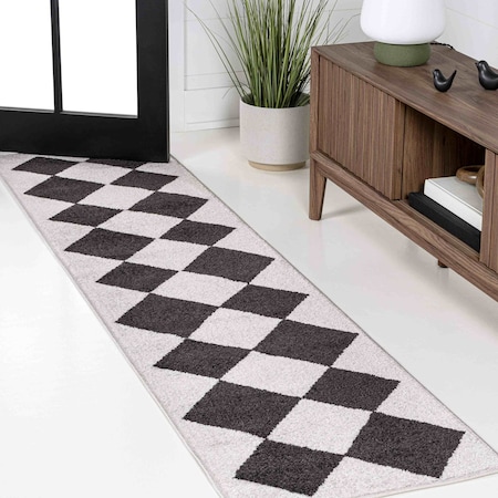 Jonathan Y Draper Classic Geometric Diamond Pattern White/Charcoal 2 ft. x 8 ft. Runner Rug ATH100A-28