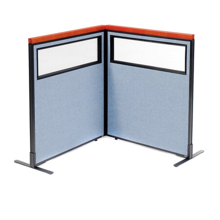 Global Industrial Interion Deluxe Freestanding 2-Panel Corner Divider w/Partial Window 36-1/4"W x 43-1/2"H Blue 695013BL