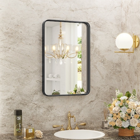 Homeroots 30" Black Metal Framed Bathroom Vanity Mirror 636264