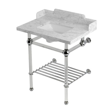 Kingston Brass 30-Inch Carrara Marble Console Sink with Acrylic Legs and Shelf, 8-Inch, 3-Hole LMS30MASQB1