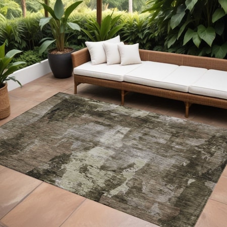 Homeroots 8' X 10' Brown Black And Beige Abstract Washable Indoor Outdoor Area Rug 603158
