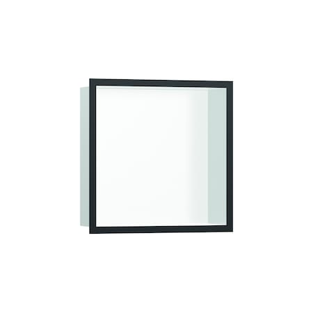 Hansgrohe XtraStoris Individual Wall Niche Matte White with Design Frame 12"x 12"x 4" in Brushed Black Chrome 56099340