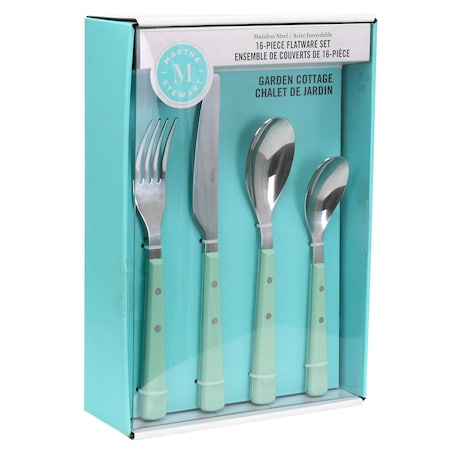 Martha Stewart Garden Cottage 16 Piece Stainless Steel Flatware Set in Mint 130282.16