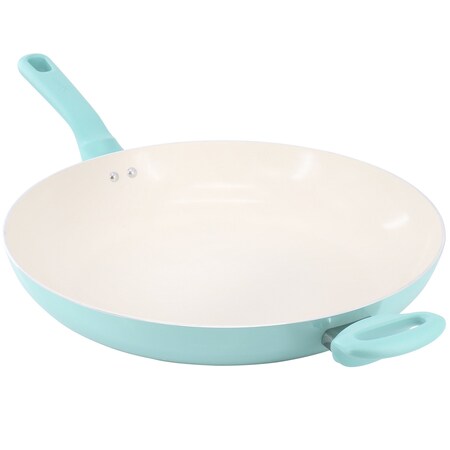 Spice By Tia Mowry Savory Saffron 14 In Ceramic Nonstick Aluminum Skillet with Soft Handles in Mint 106952.01R
