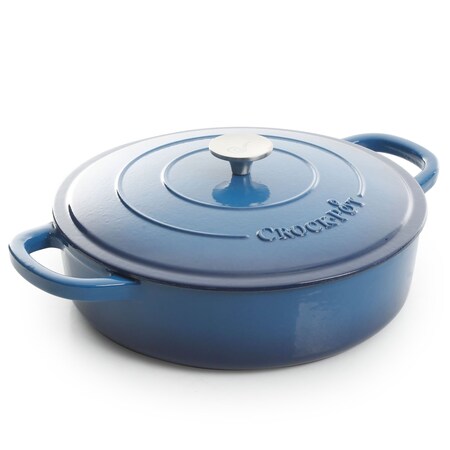 Crock-Pot Crock Pot Artisan Enameled 5 Qt Cast Iron Round Braiser Pan with Self Basting Lid in Sapphire Blue 111999.02