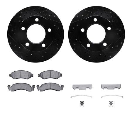 Dynamic Friction Co DFC Brake Rotor Drilled & Slotted - Black- w/Ultimate Duty Brake Pad & HW Kit 8412-42022