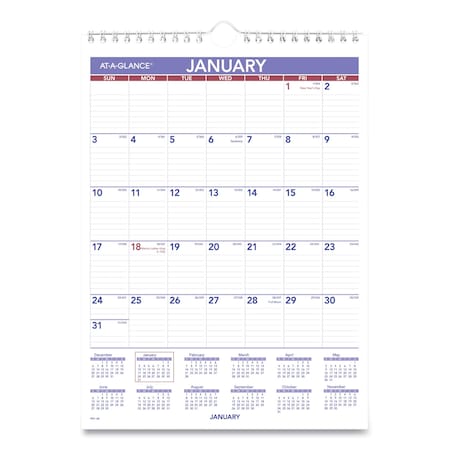 At-A-Glance Monthly Wall Calendar with Ruled Daily Blocks, 8 x 11, White Sheets, 12-Month (Jan to Dec): 2025 AAGPM128