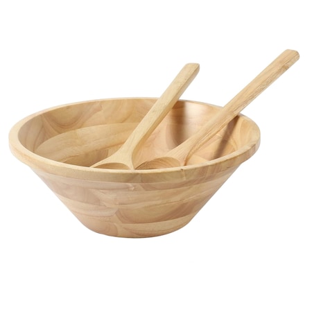 Martha Stewart Coban 3 Piece Rubber Wood Salad Bowl and Servers Set in Light Brown 138267.03R