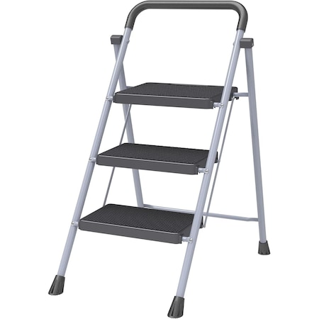 Campior Gray 3-Step Foldable Stool, Heavy-Duty, 500 lbs Capacity, Anti-Slip Feet, Steel Frame, Space-Saving DRIB3STPGRY