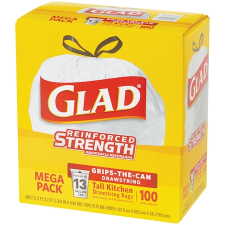 Glad Drawstring Trash Bags - 13 Gallon, White, 100PK GLAD13DSW