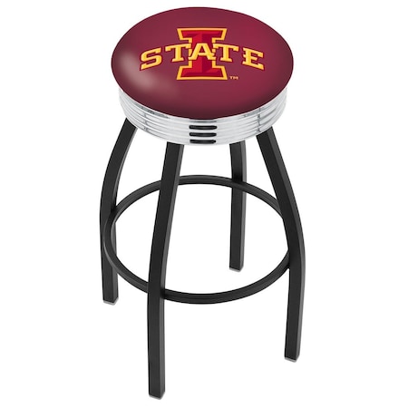 Holland Bar Stool Co 30" Blk Wrinkle Iowa State Swivel Bar Stool, Chrome Ring L8B3C30IowaSt
