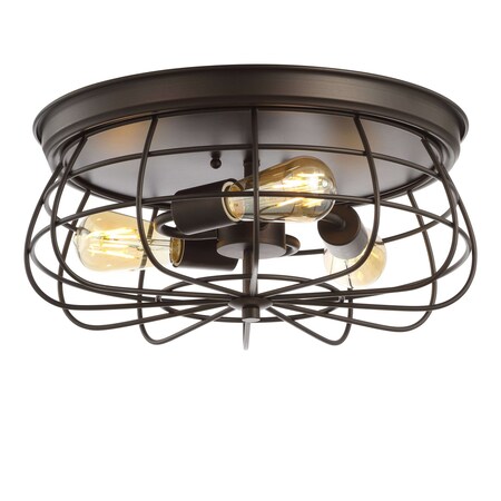 Jonathan Y Calvia 15.7" 3-Light Farmhouse Metal Cage Flush Mount, Oil Rubbed Bronze JYL9538A