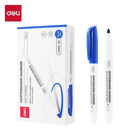 Deli THINK Dry-Erase Marker, Bullet Tip, Blue, Low-Odor, 12PK EU00630