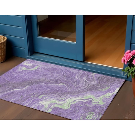 Homeroots 3' X 5' Purple Mint Green And Ivory Abstract Washable Indoor Outdoor Area Rug 618202