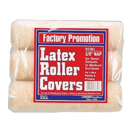 Linzer Paint Roller Cover, 3/8 in Thick Nap, 9 in L, Polyester Cover B2383