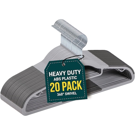 Lifemaster Clothes Hanger Set, Lightweight, Non-Slip, 360 Deg Hook, Rubber Coated, Gray, 20PK LMNOSL22