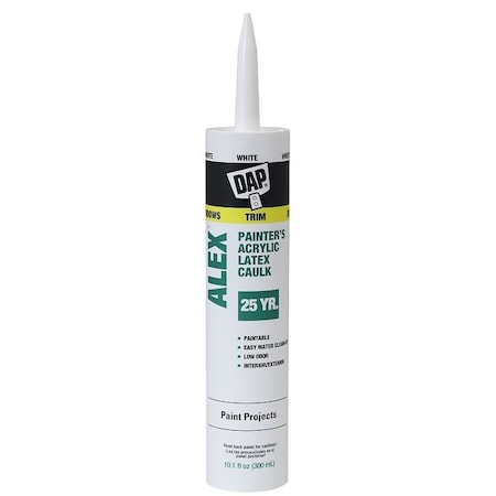 Dap 18670 Painter's Acrylic Latex Caulk, White, 40 to 100 deg F, 10.1 oz Cartridge 7079818609