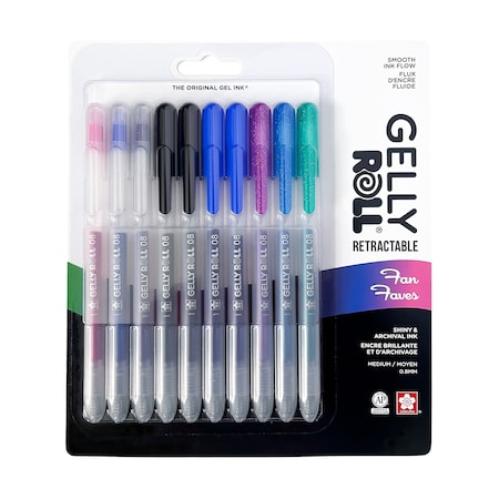 Sakura Retractable Fan Faves Gel Pens, Assorted Colors, 10-Piece Set, Blister Card 50610