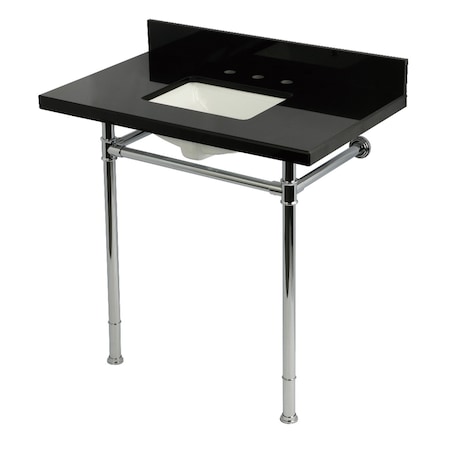 Kingston Brass 36-Inch Black Granite Console Sink with Stainless Steel Legs, 8-Inch, 3-Hole KVPK36227K8SQ1