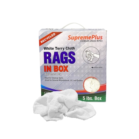 Supremeplus Recycled White Terry Towel Cleaning Rags, 5 lbs. Compressed Box SP-7651