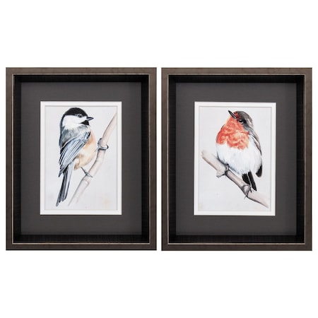 Homeroots 10" X 12" Brushed Silver Frame Bird On Branch, Set Of 2, 2PK 365116