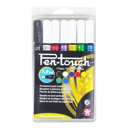 Sakura Clam Pentouch Fine, 0.1mm, Assorted: Yellow, Red, Purple, Green, Blue, White, Black, 7PK 42392