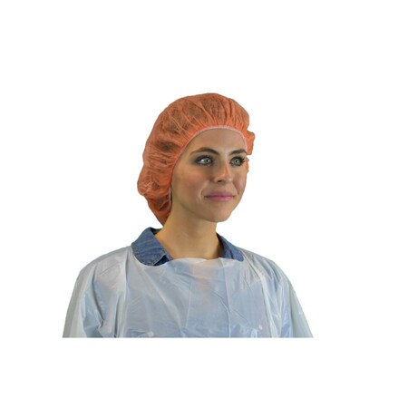 Keystone Safety Bouffant Cap, 24in, Orange, PP, PK1000, Polypropylene, 24 in Dia., Orange, L, 1000 PK 110NWI-10-24 ORANGE