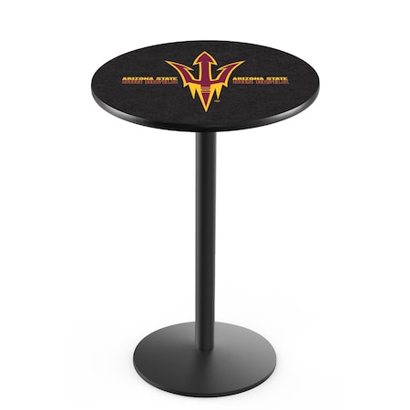 Holland Bar Stool Co 42" Blk Wrinkle Arizona State Pub Table, Pitchfork, 36" dia. Top L214B4236ArizSt-F