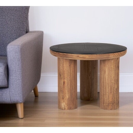 Homeroots 18" Brown And Black Reclaimed Wood Distressed Round End Table 604469