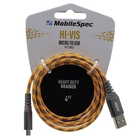 Mobilespec Reinforced USB Cable, Orange, 48in L MBSHV0413