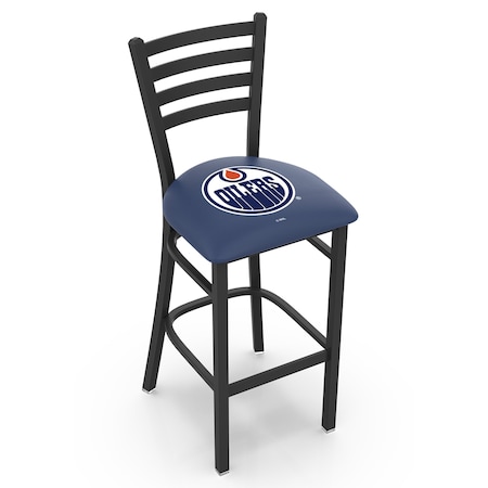 Holland Bar Stool Co 30" Blk Wrinkle Edmonton Oilers Stationary Bar Stool, Ladder Back L00430EdmOil