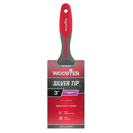 Wooster GripTech MAX Series Paint Brush, 3 in W, Flat Brush, Polyester Bristle G5222-3