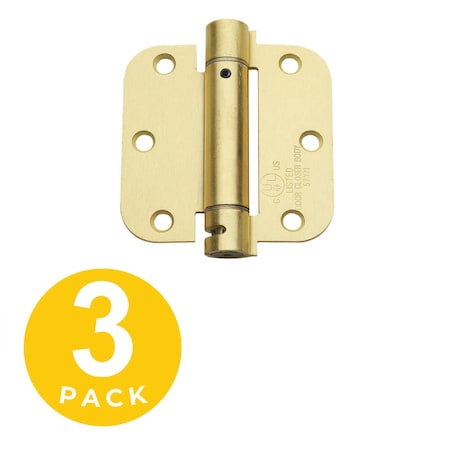 Global Door Controls 3.5 in. x 3.5 in. Satin Brass Full Mortise Spring Squared Hinge with Non-Removable Pin, PK2 CPS3535-R-US4-M