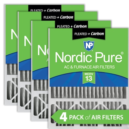 Nordic Pure 20x25x5 Plus Carbon Pleated Air Filter, High Capacity, MERV 13, 4 PK 20x25x5HM13+C-4