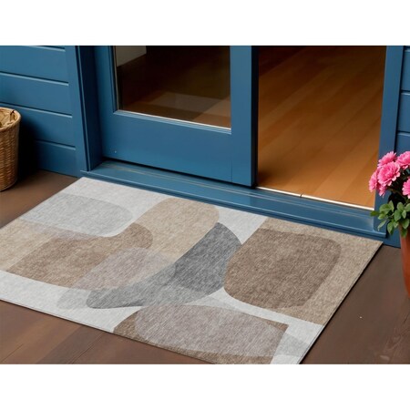 Homeroots 3' X 5' Brown And Gray Abstract Washable Indoor Outdoor Area Rug 632167