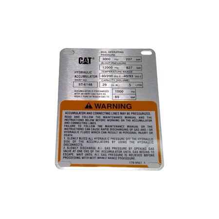 Caterpillar PLATE-WARNIN, CATERPILLAR OEM 1789561 1789561
