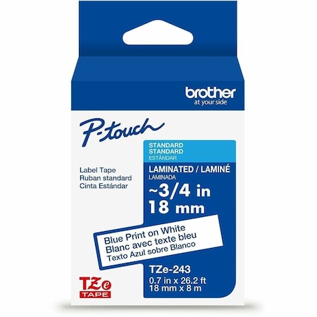Brother Label/Ribbon Cartridge, White, Gloss, 3/4 in W TZE243G