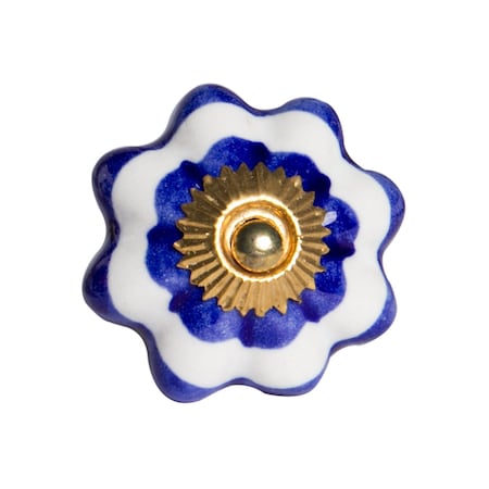 Homeroots Set of Eight Blue And White Ceramic And Metal Drawer Pull Knobs, 8PK 544415