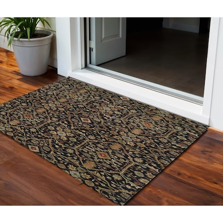 Homeroots 3' X 5' Black Brown And Red Floral Washable Indoor Outdoor Area Rug 604577