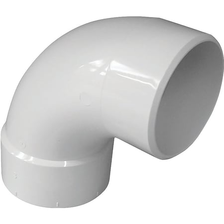 Genova CANPLAS Sanitary Street Pipe Elbow, 4 in, Spigot x Hub, 90 deg Angle, PVC, White 414174BC