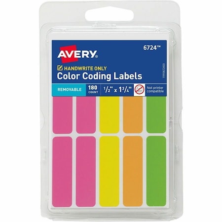 Avery Removable Color-Coding Labels, Re, PK180 6724