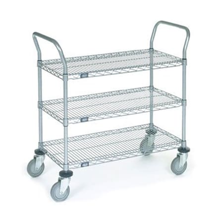 Swivel 18 x 42 in. 3 Shelf Utility Cart with with Polyurethane Caster- Chrome SW3098011
