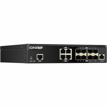 Qnap HALF-RACKMOUNT SWITCH, LAYER 2 12 PORT MANAGED SWITCH, 4 PORT OF 10GB E NBASE-T QSW-M3212R-8S4T-US