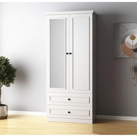 Homeroots 71" White Wood Mirrored Two Door Two Drawer Combo Dresser 617965