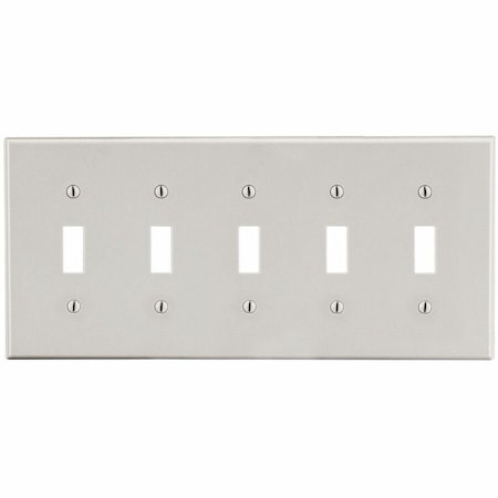 Hubbell Wiring Device-Kellems Wallplate, 5-Gang, 5) Toggle, Light Almond P5LA