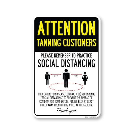 Signmission Public Safety, Tanning Customers Practice Social Distancing, 18in X 12in Decal, OS-NS-D-1218-25365 OS-NS-D-1218-25365