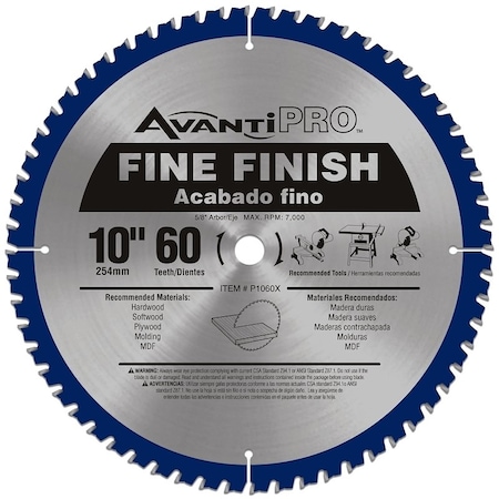 Avanti Pro Avanti Pro P1060X Circular Saw Blade, 10 in Dia, 5/8 in Arbor, 60-Teeth, Fine Grade, Steel P1060X