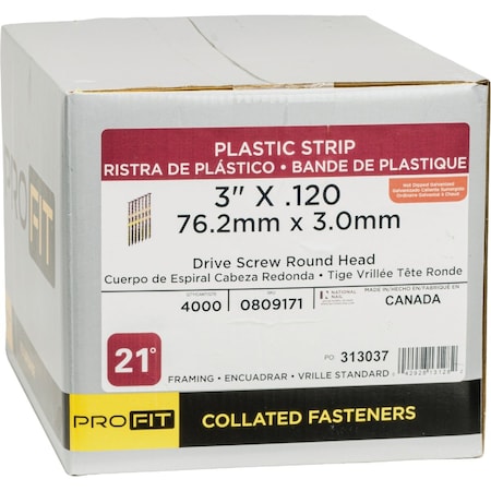 Pro-Fit 3''x0.120'' 21Deg Strip Drive Screw Shank Rnd Head Hot Dipped Glvnzd Framing Stick Nails, 4000 Ct. 809171