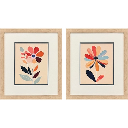 Homeroots Set Of Two Colorful Flowers Brown Framed Wall Art, 2PK 649314